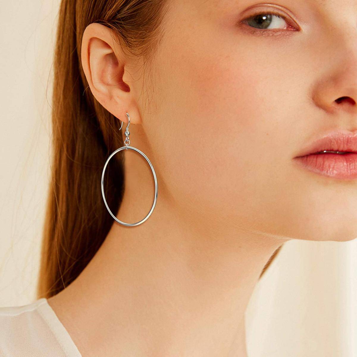 Sterling Silver Circle Hoop Drop Earrings for Women-2