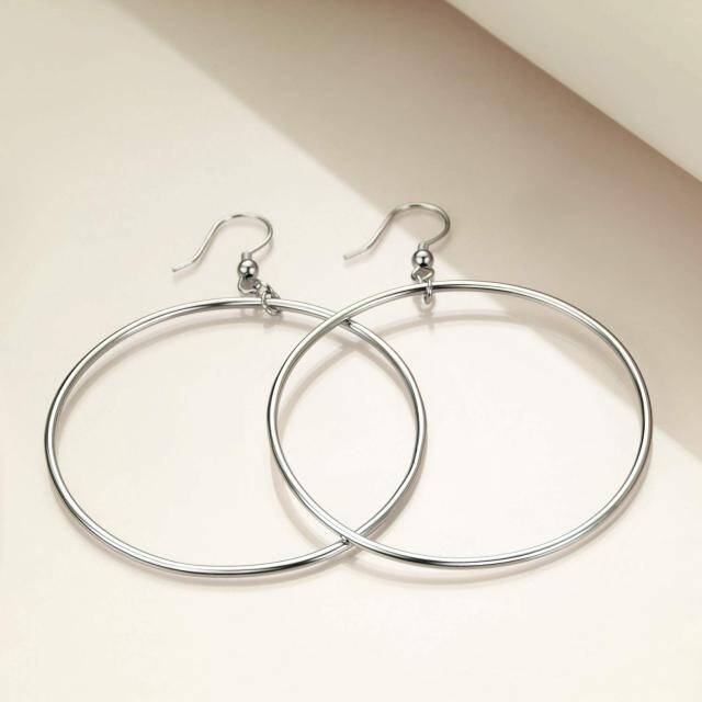 Sterling Silver Circle Hoop Drop Earrings for Women-3