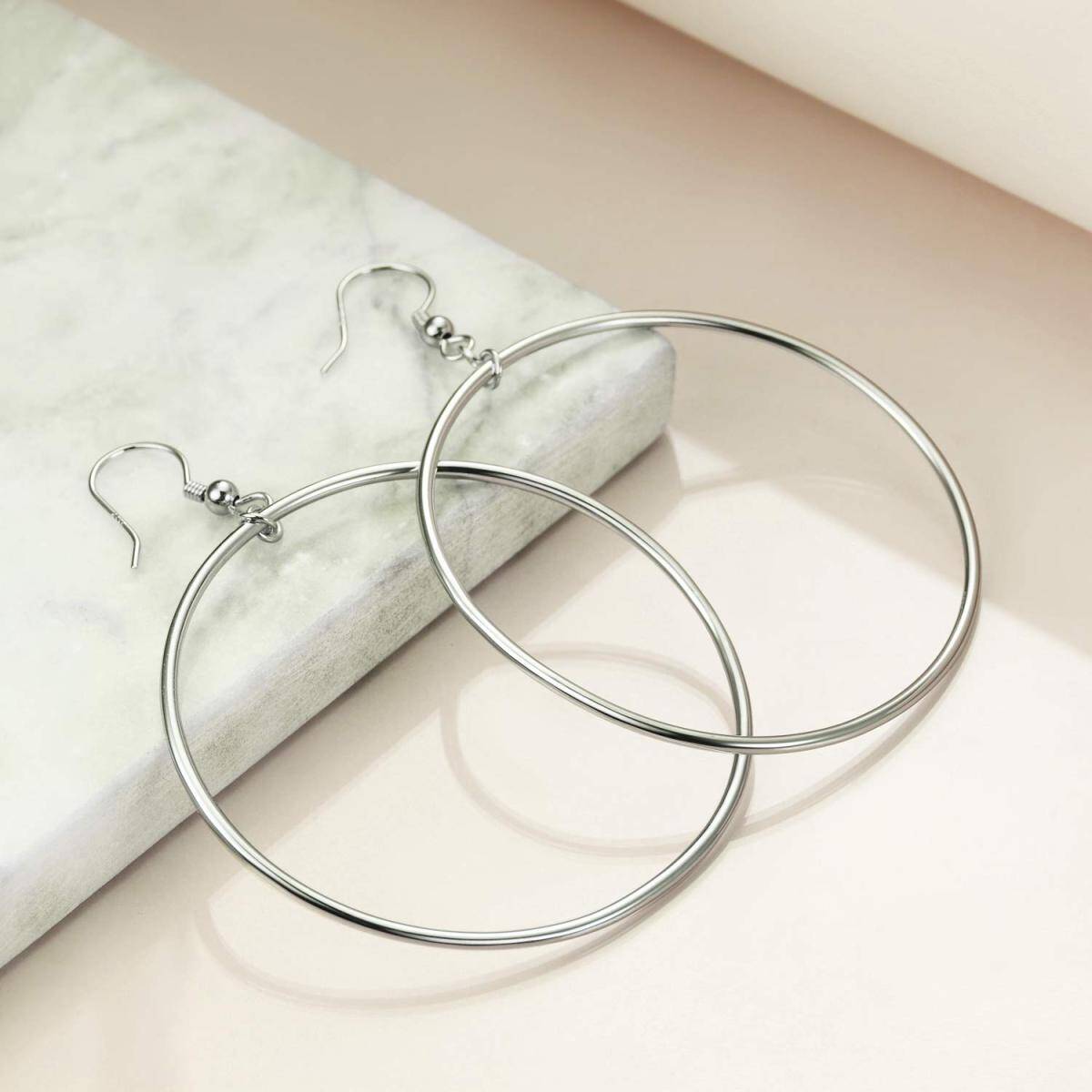 Sterling Silver Circle Hoop Drop Earrings for Women-4