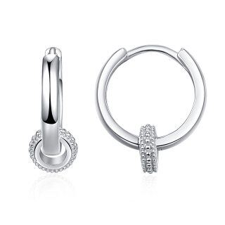 Sterling Silver Cubic Zirconia Circle Hoop Earrings-2