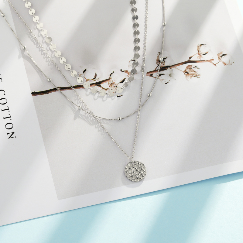 Collar en capas de círculos de plata de ley-3