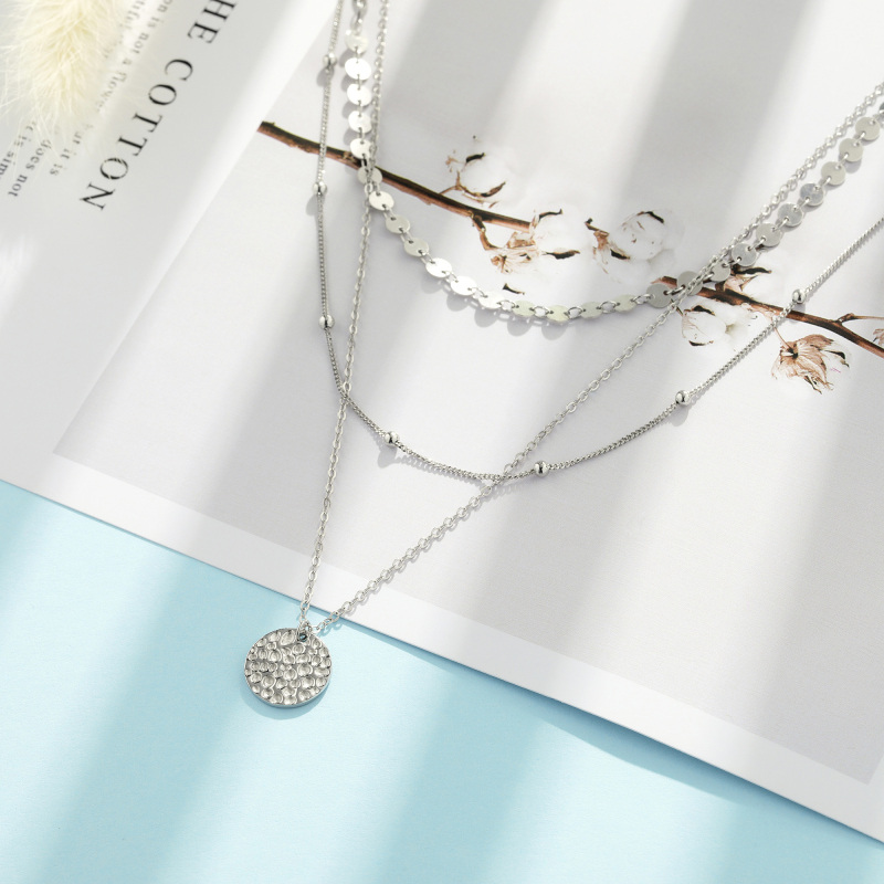 Collar en capas de círculos de plata de ley-4