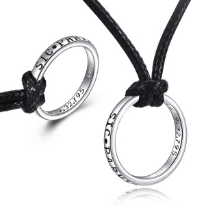 Sterling Silver Circle Pendant Necklace with Leather Rope Chain for Men-43