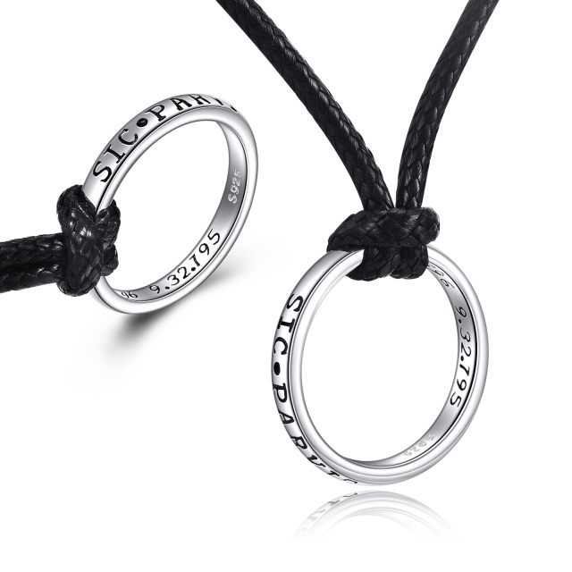 Sterling zilveren cirkel hanger ketting met leren touw ketting voor mannen-1