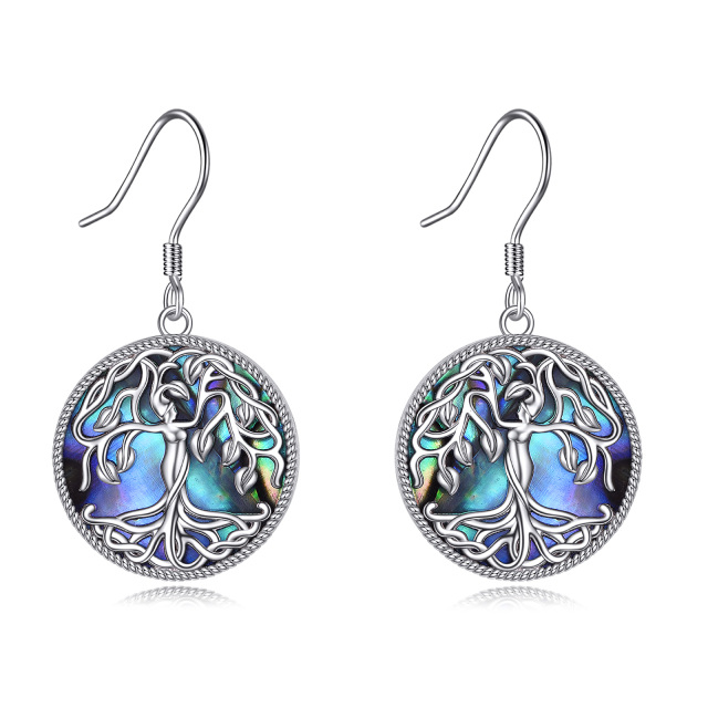 Boucles d'oreilles pendantes en argent sterling avec coquillages d'ormeau et arbre de vie-1