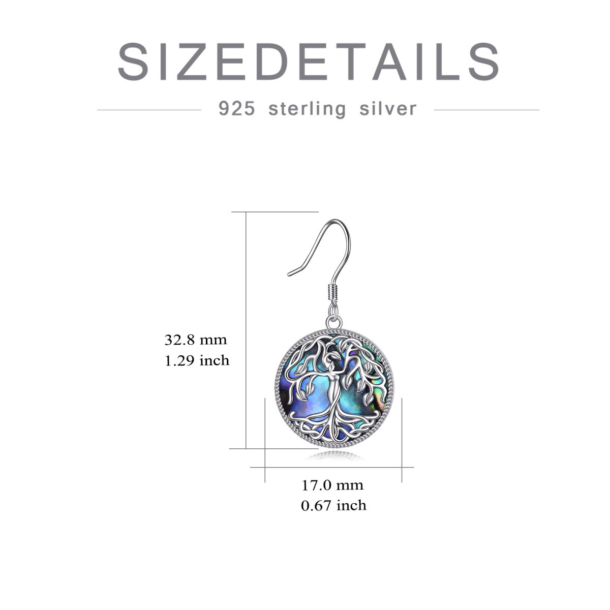 Sterling Silver Circular Abalone Shellfish Tree Of Life Drop Earrings-5