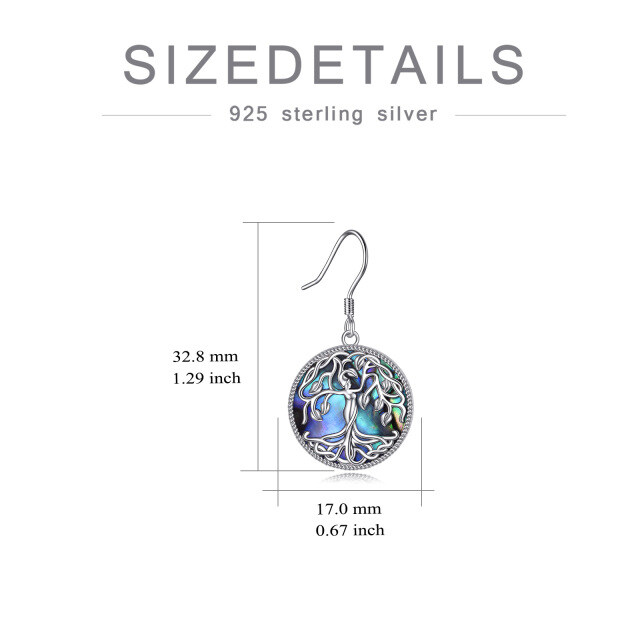 Sterling Silver Circular Abalone Shellfish Tree Of Life Drop Earrings-5