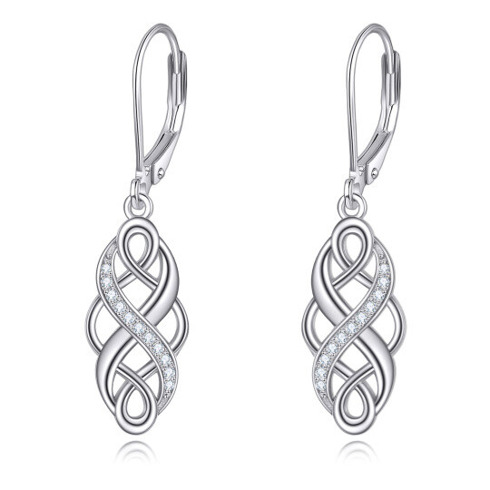 Sterling Silver Circular Cubic Zirconia Celtic Knot Lever-back Earrings