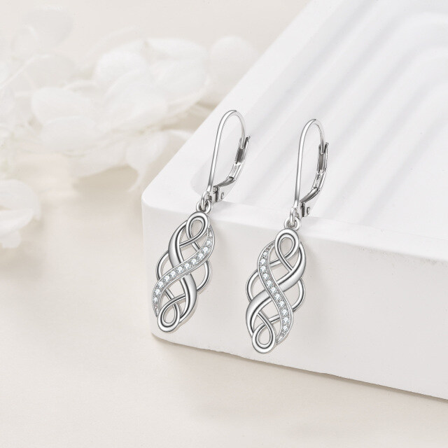 Boucles d'oreilles à levier en argent sterling avec zircone cubique circulaire et nœud celtique-3