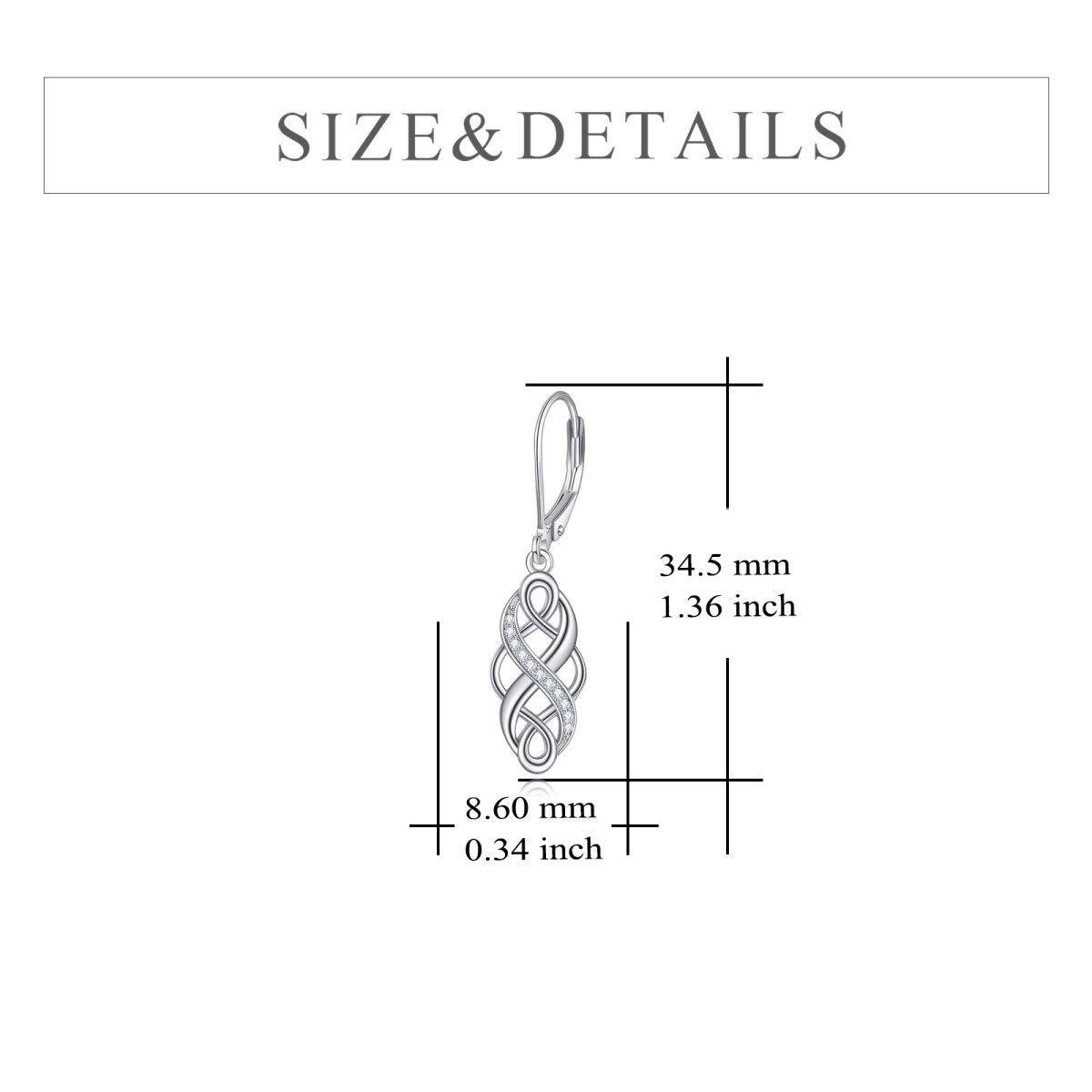 Sterling Silver Circular Cubic Zirconia Celtic Knot Lever-back Earrings-5