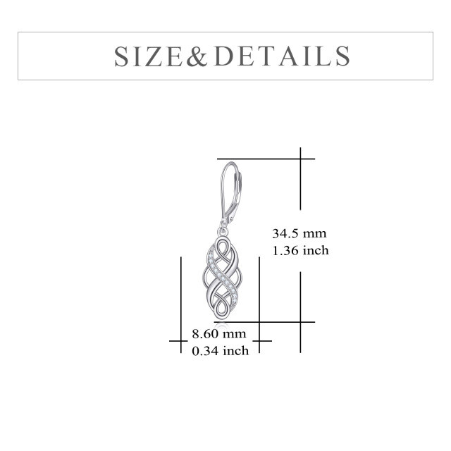 Sterling Silver Circular Cubic Zirconia Celtic Knot Lever-back Earrings-5