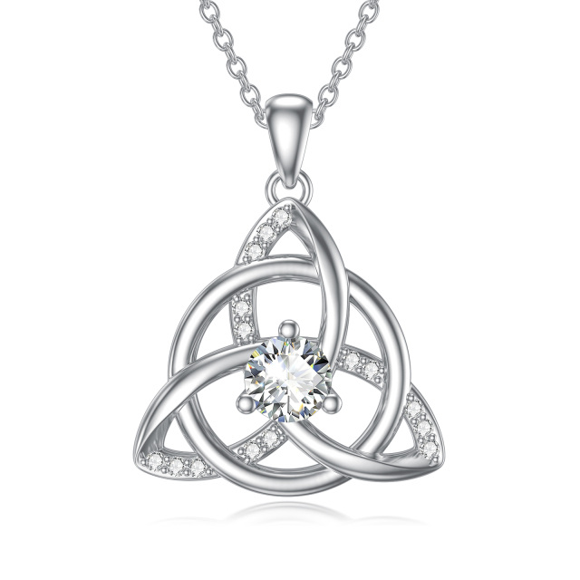 Collana con ciondolo a forma di triangolo con nodo celtico in zirconia cubica circolare in argento sterling-1