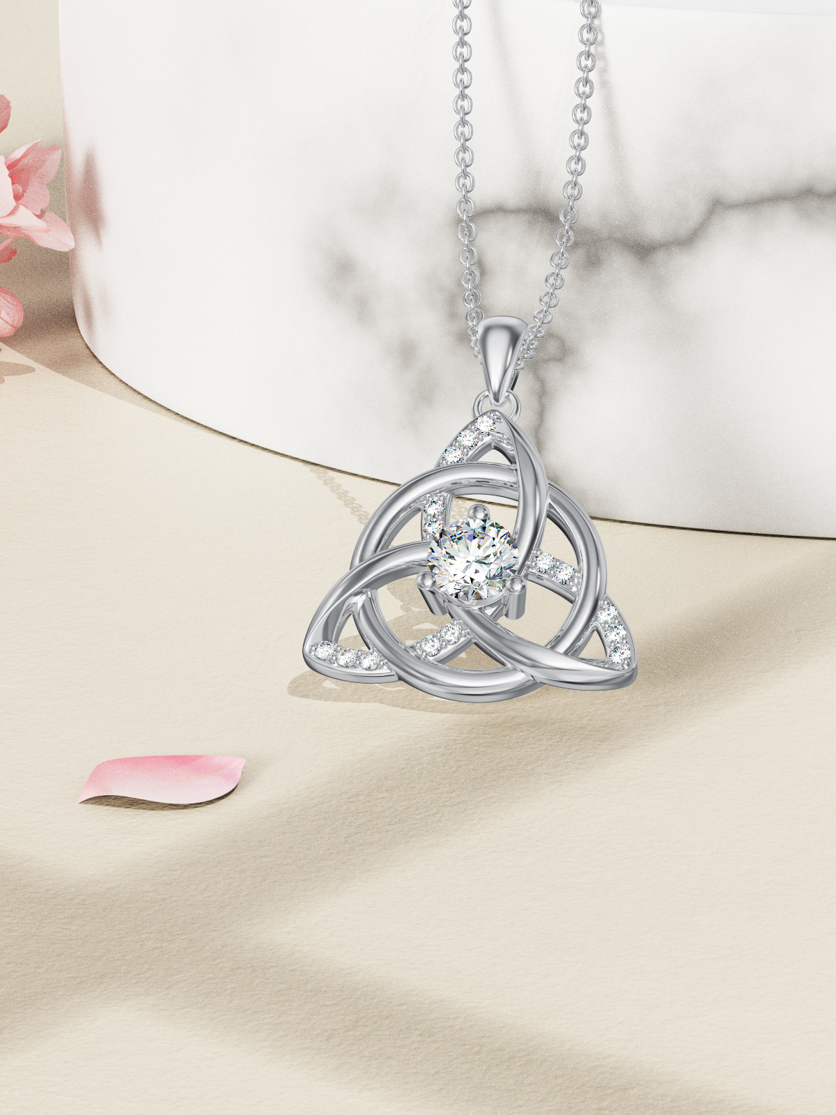 Collier pendentif triangle en argent sterling avec zircone cubique circulaire-4