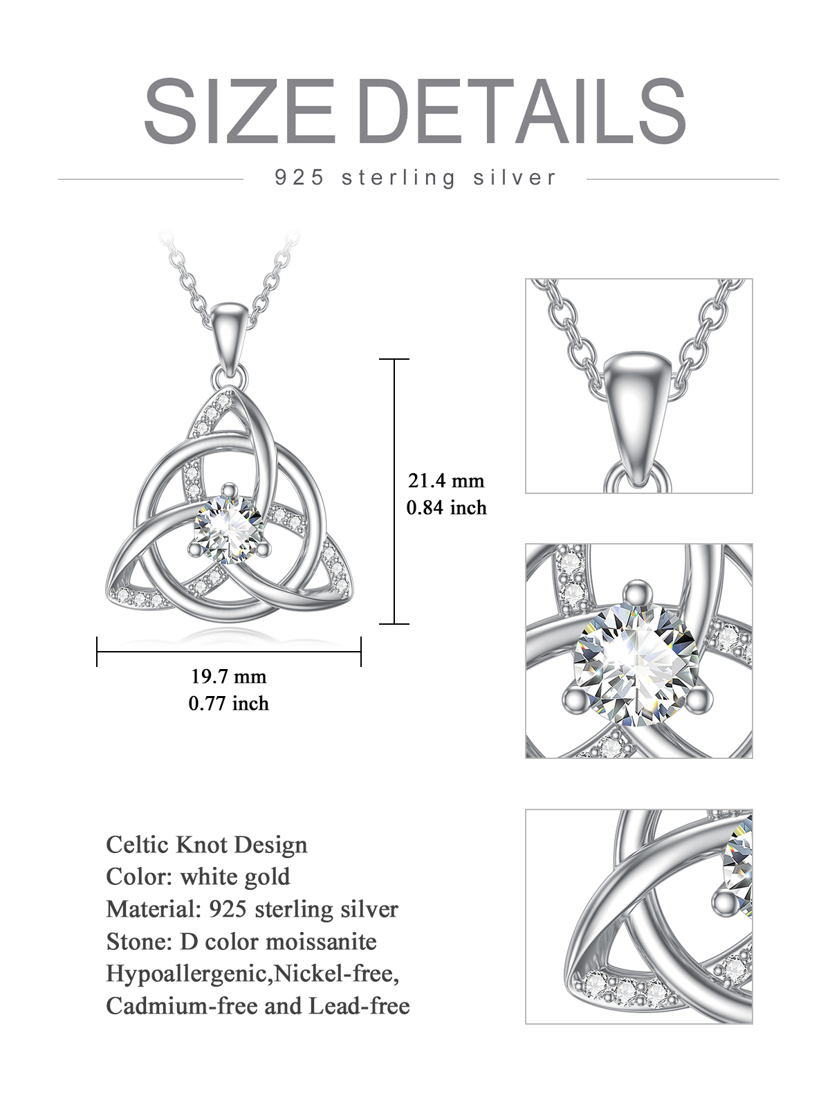 Sterling Silver Circular Cubic Zirconia Celtic Knot & Triangle Pendant Necklace-5