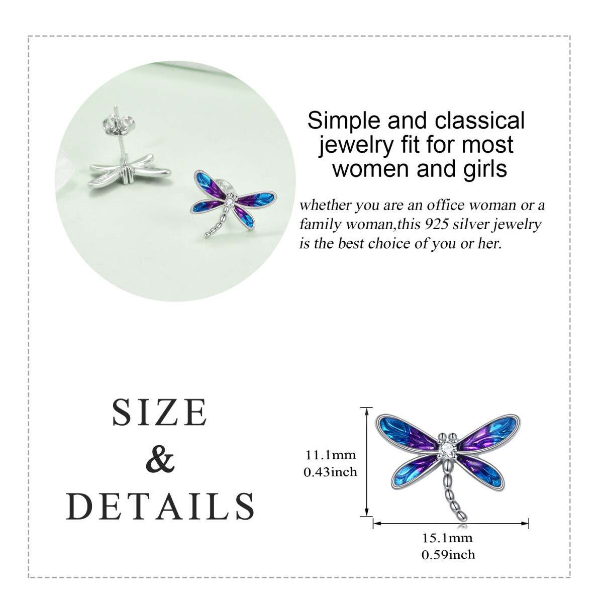 Sterling Silver Circular Cubic Zirconia Dragonfly Stud Earrings-5