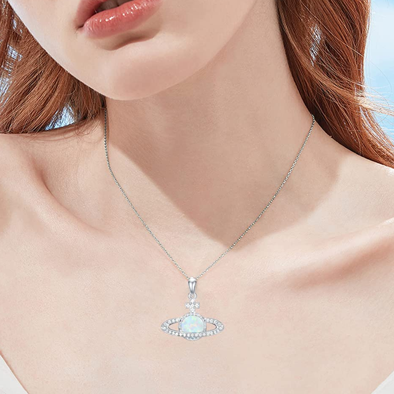 Collar con cruz de planeta y ópalo circular de plata esterlina para mujer-2
