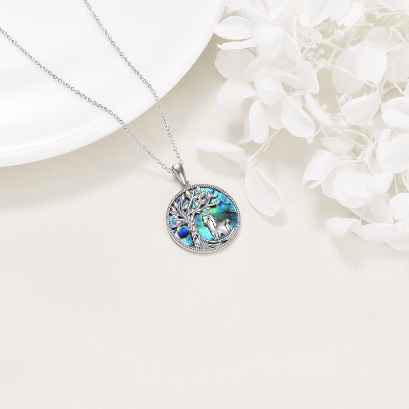 Naszyjnik ze srebra próby 925 z okrągłym kształtem abalonu i skorupiaka alpaki z wisiorkiem Drzewo Życia-4