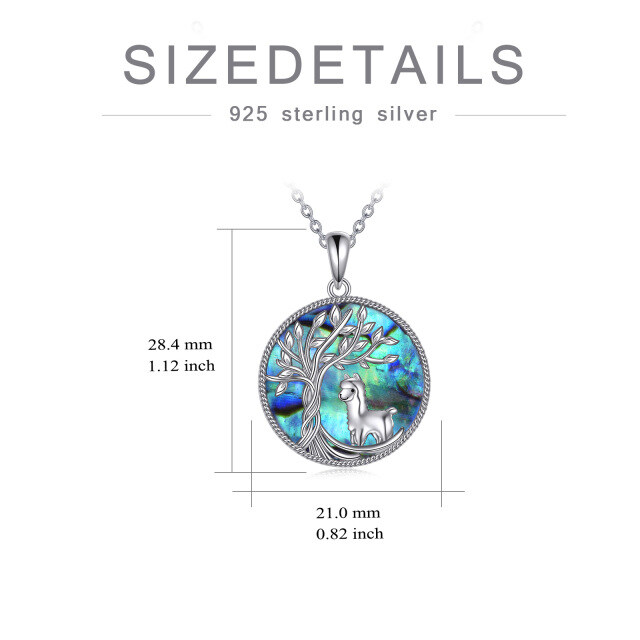 Sterling zilveren ronde vorm Abalone schelpdieren Alpaca & Tree Of Life Hanger ketting-5