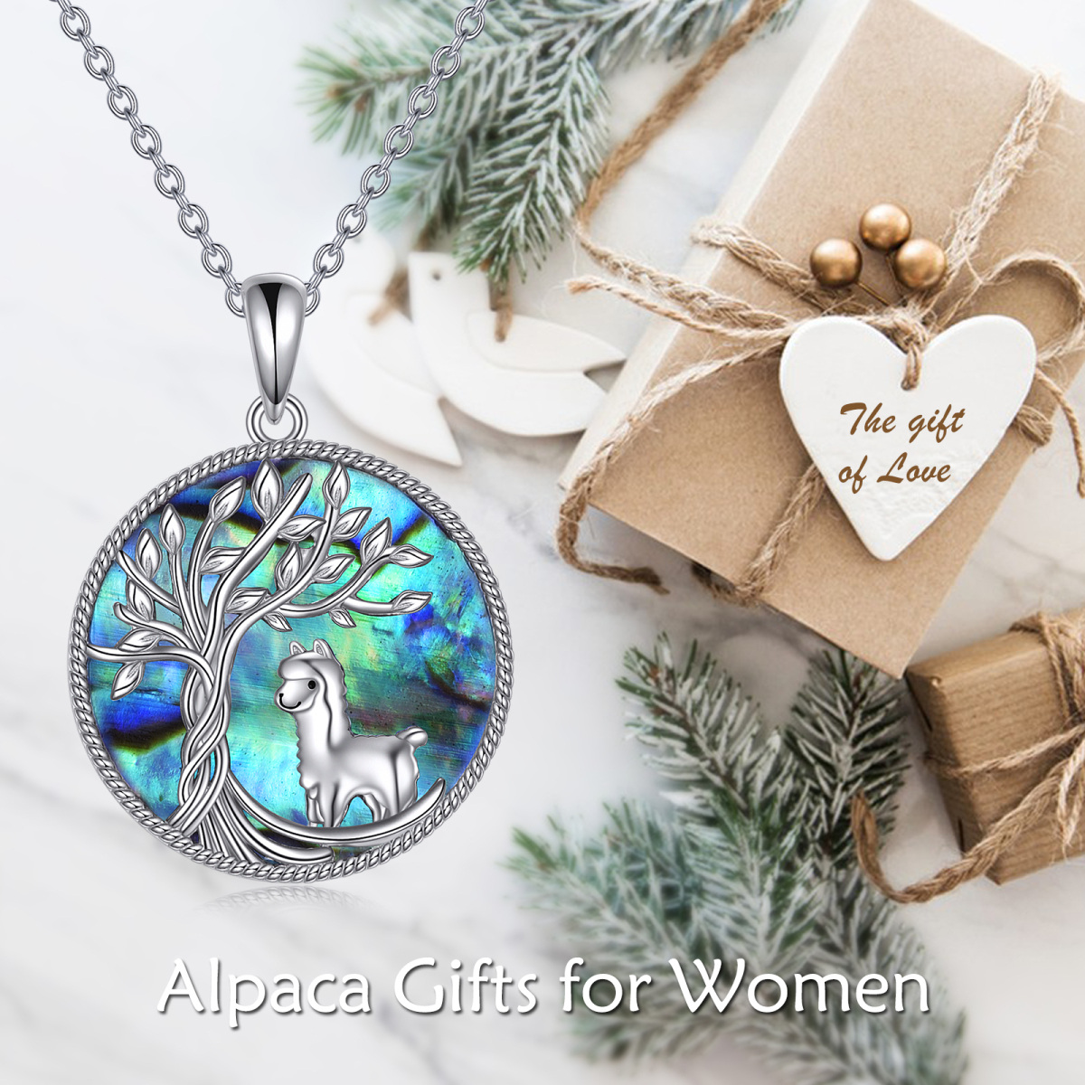 Sterling Silver Circular Shaped Abalone Shellfish Alpaca & Tree Of Life Pendant Necklace-6