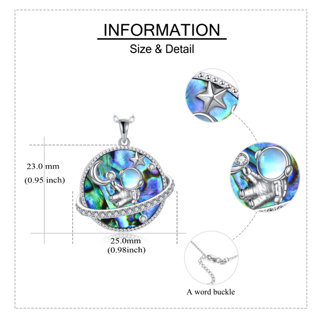 Srebrny, okrągły naszyjnik z małżami abalone, astronautami, księżycem, planetami i gwiazdami-5