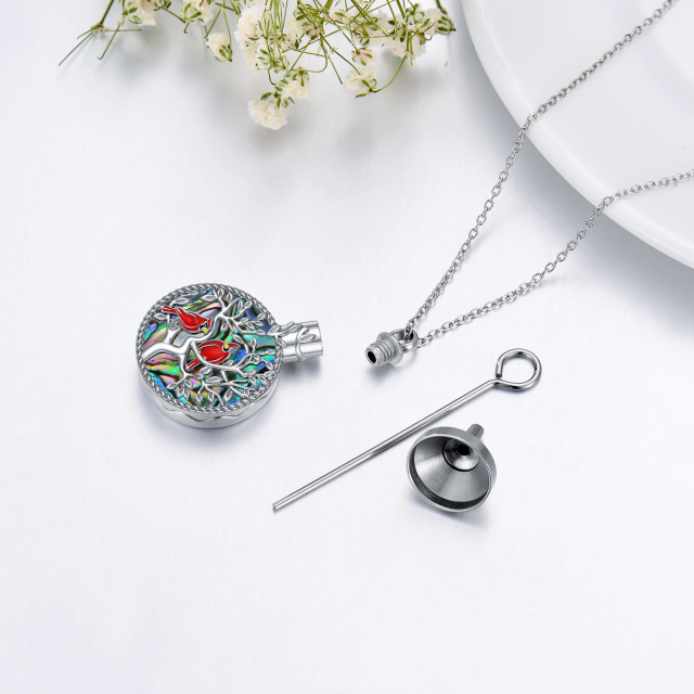 Collana con urna a forma di circolare in argento sterling con conchiglia Abalone, cardinale e cuore per le ceneri-3