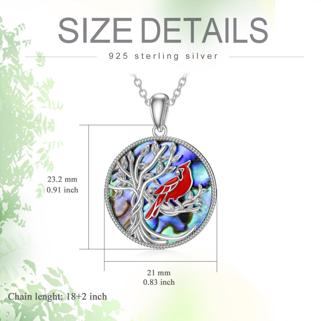 Sterling Silver Circular Shaped Abalone Shellfish Cardinal & Tree Of Life Pendant Necklace-5