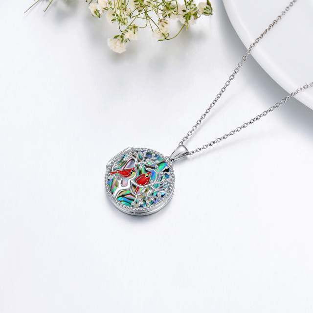 Sterling zilveren ronde vorm Abalone schelpdieren kardinaal & Tree of Life Urn ketting voor as met gegraveerd woord-4