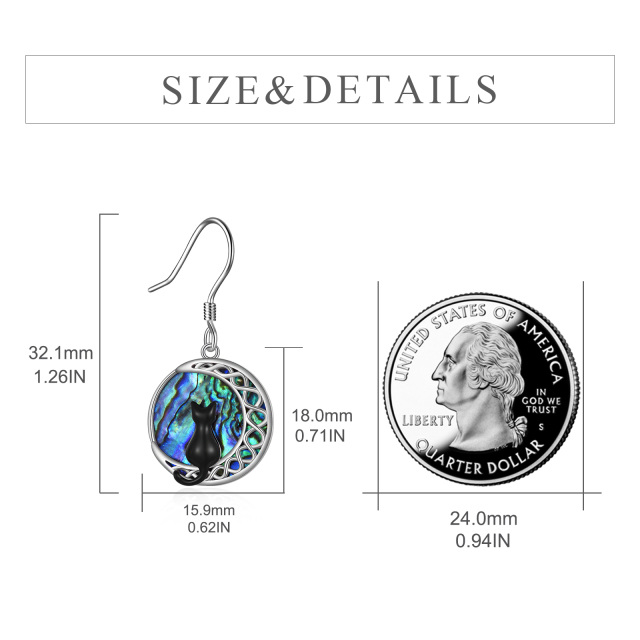 Srebrne, okrągłe kolczyki w kształcie muszli małży Abalone Cat & Moon Drop Earrings-5