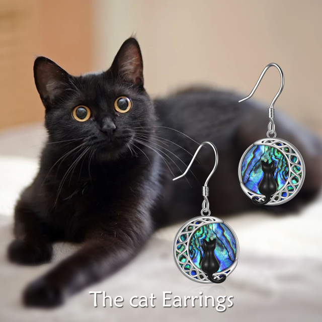 Boucles d'oreilles en argent sterling de forme circulaire en forme de chat et de lune en c-6