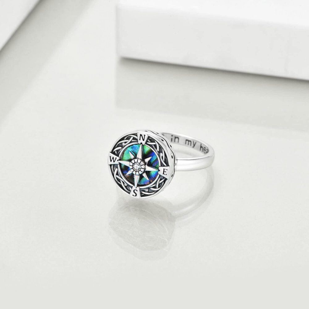 Sterling Silver Round Shaped Abalone Shellfish Celtic Knot & Compass Urn Ring with Engraved Word-3