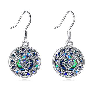 Sterling Silver Circular Shaped Abalone Shellfish Celtic Knot Drop Earrings-5