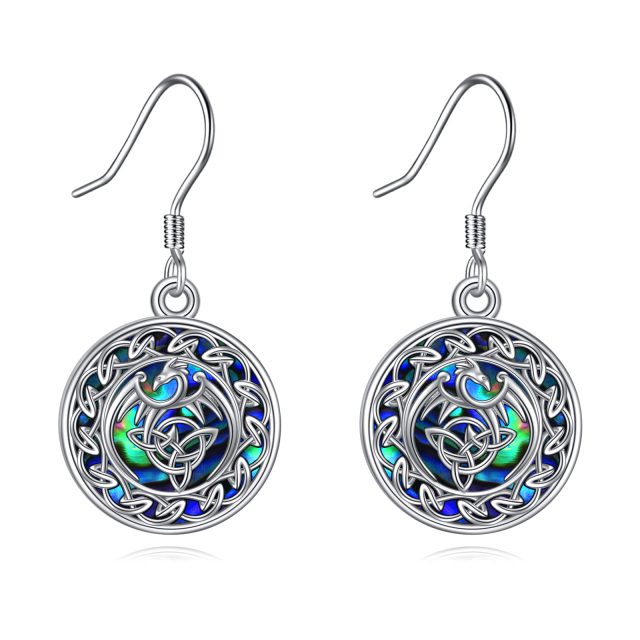 Sterling Silver Circular Shaped Abalone Shellfish Celtic Knot Drop Earrings