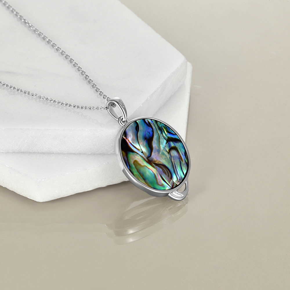 Sterling Silver Circular Abalone Shellfish Celtic Knot With Mermaid With Moon Pendant Necklace For Women-4