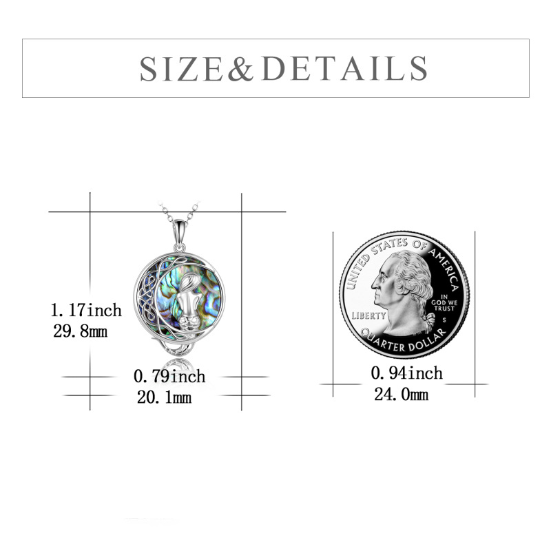 Collar con colgante circular de plata de ley con nudo celta de mariscos de abulón y sirena con luna para mujer-5