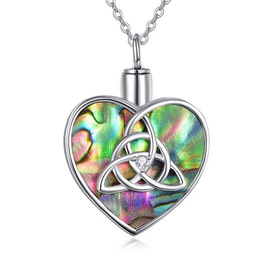 Sterling Silver Circular Shaped Abalone Shellfish Celtic Knot Pendant Necklace