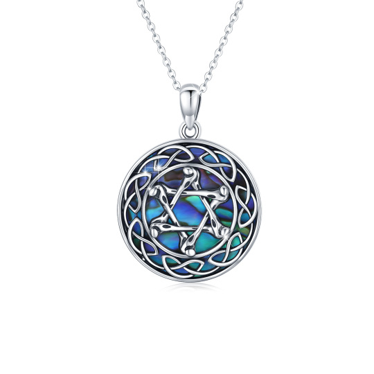 Sterling Silver Circular Shaped Abalone Shellfish Celtic Knot Pendant Necklace