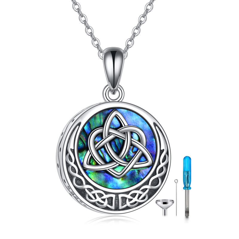 Collana con nodo celtico in argento sterling a forma circolare di conchiglia Abalone per le ceneri con parola incisa-12