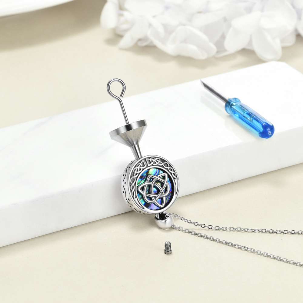Sterling Silver Circular Shaped Abalone Shellfish Celtic Knot Urn Necklace for Ashes with Engraved Word-3