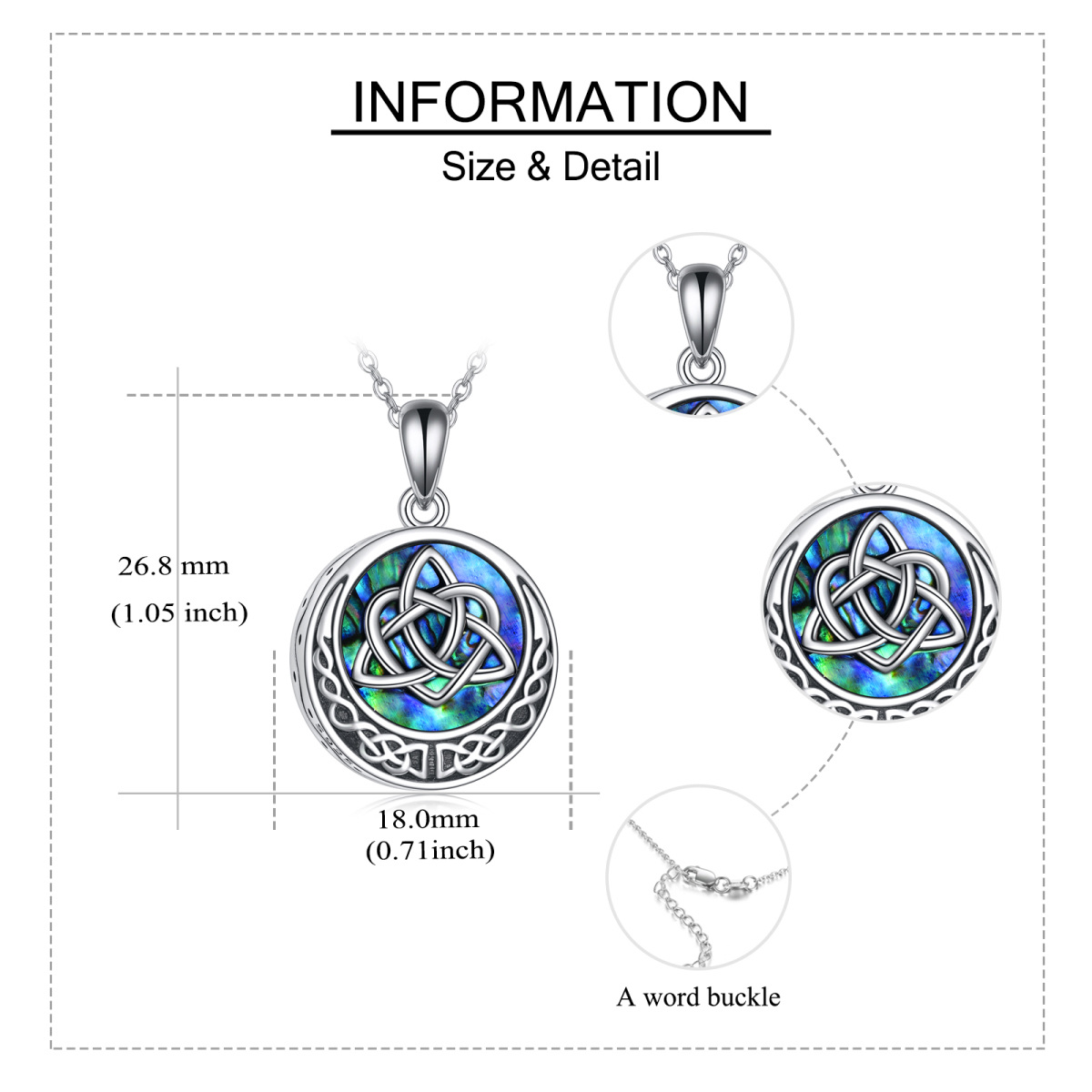 Sterling Silver Circular Shaped Abalone Shellfish Celtic Knot Urn Necklace for Ashes with Engraved Word-5