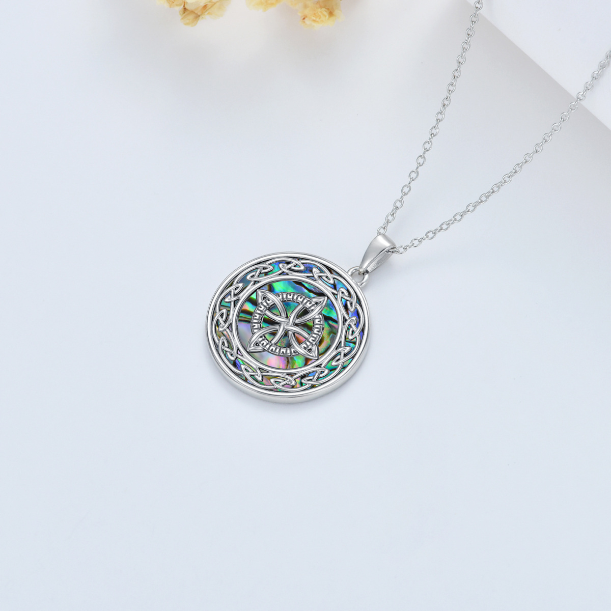 Collier en argent sterling avec pendentif nœud celtique et nœud de sorcière en forme de co-4