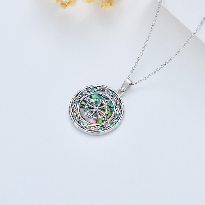 Sterling Silver Circular Shaped Abalone Shellfish Celtic Knot & Witch Knot Pendant Necklace-4