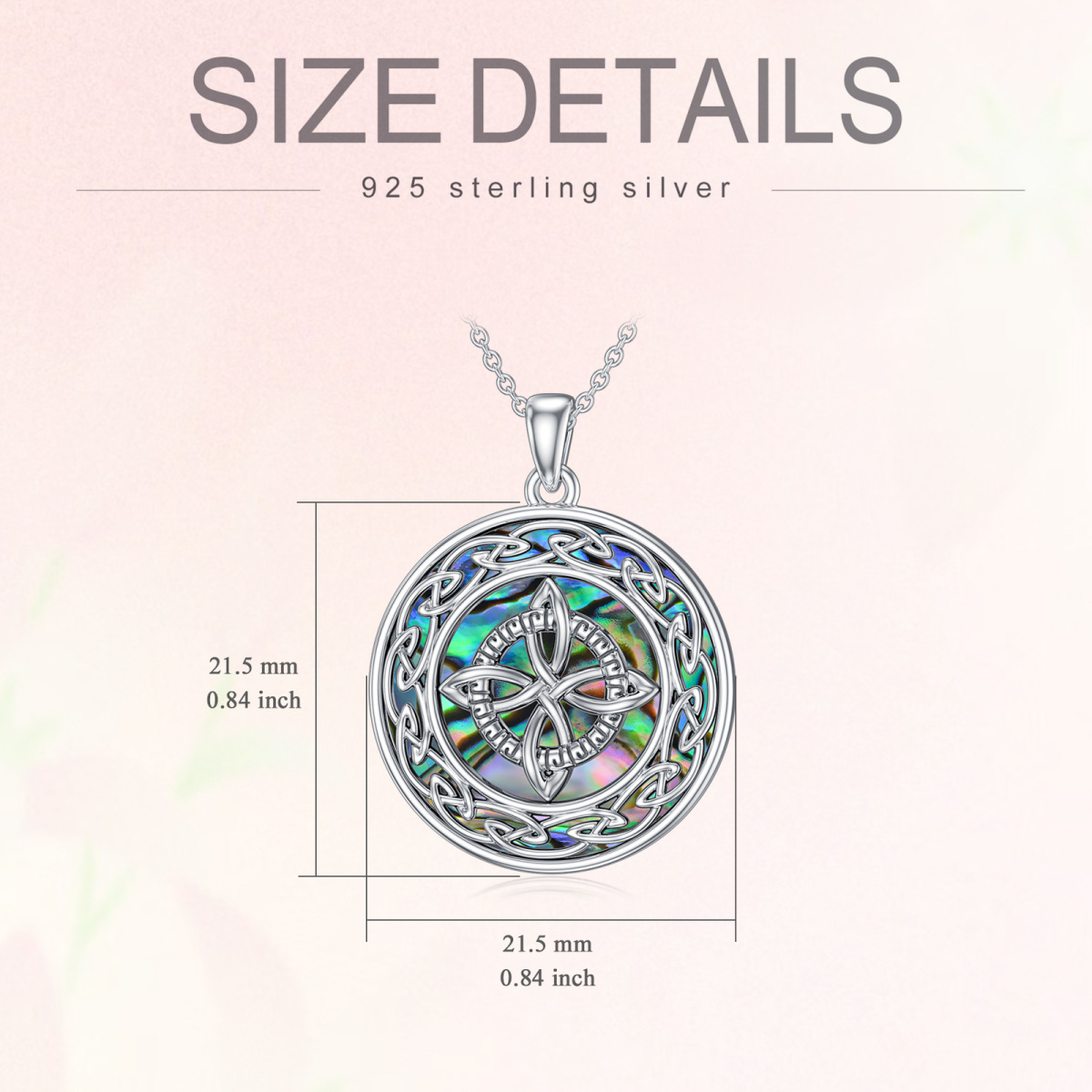 Sterling Silver Circular Shaped Abalone Shellfish Celtic Knot & Witch Knot Pendant Necklace-5