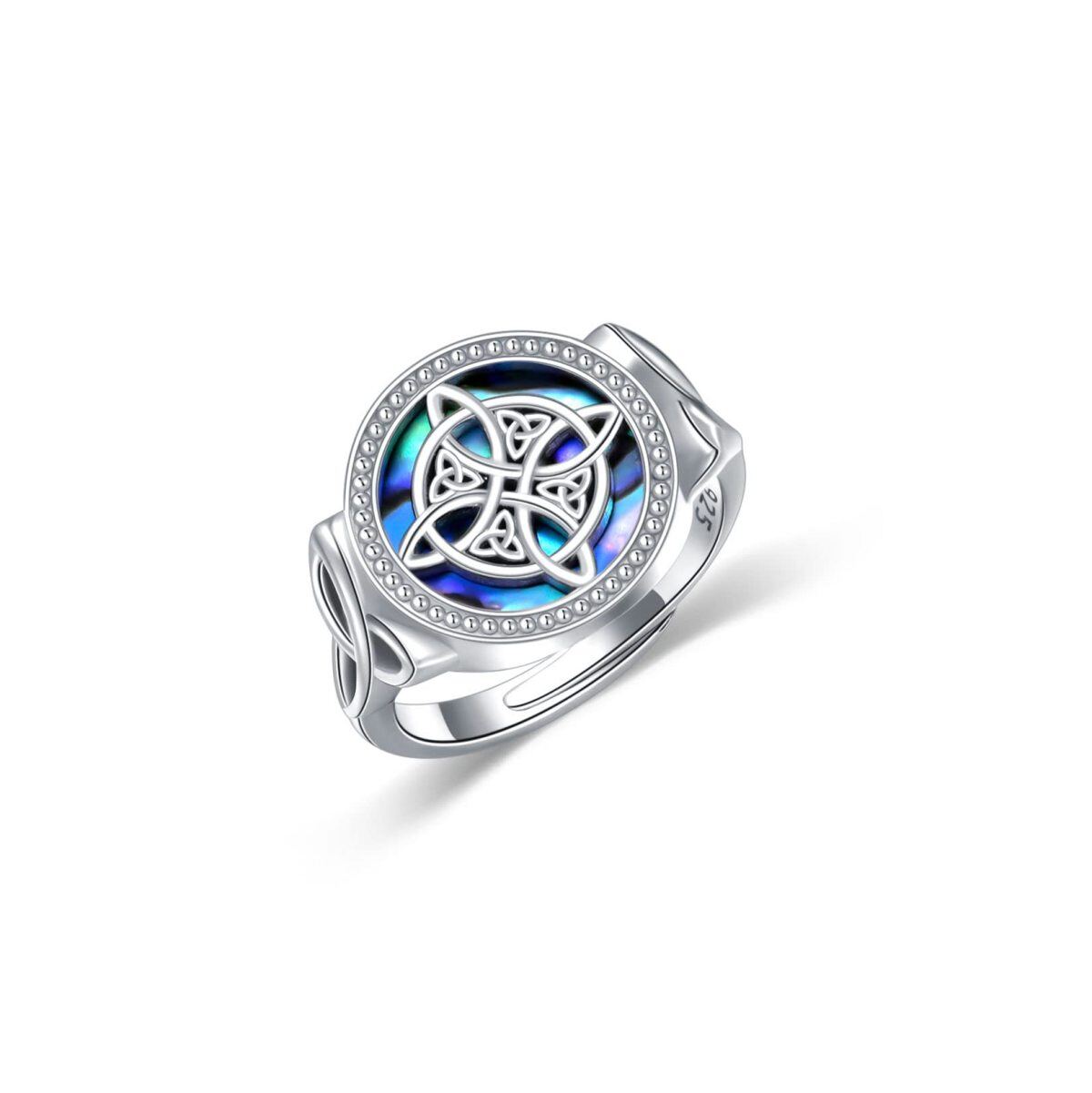 Sterling Silver Circular Abalone Shellfish Celtic Knot With Witches Knot Ring-1