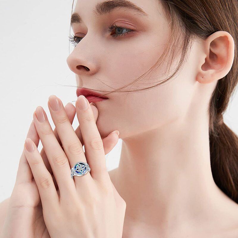 Sterling Silver Round Shaped Abalone Shellfish Celtic Knot & Witches Knot Ring-2