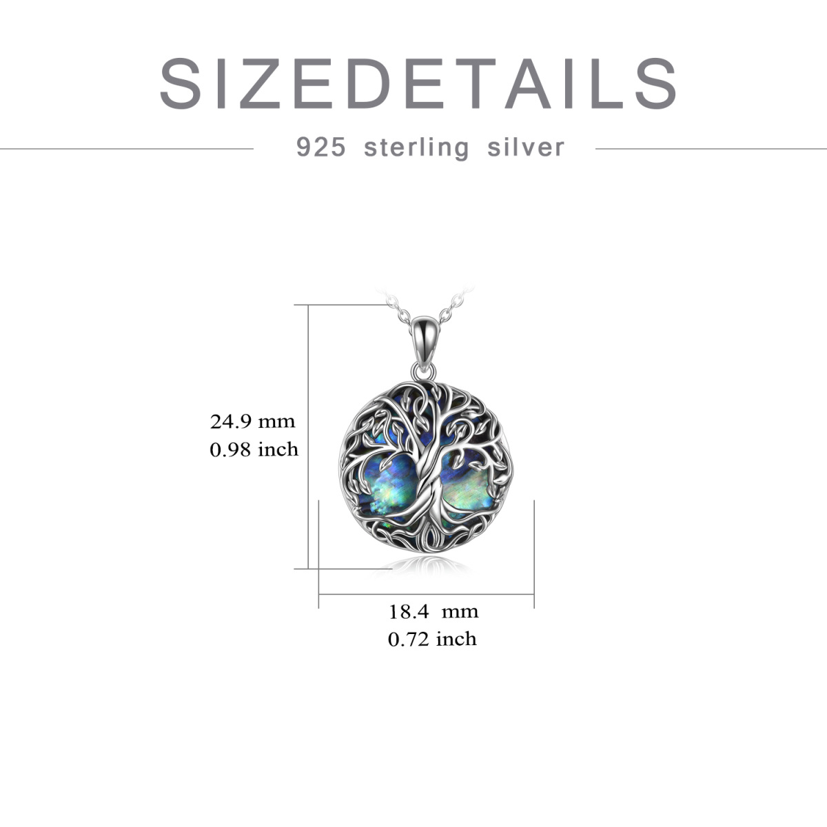 Sterling Silver Circular Shaped Abalone Shellfish Celtic Tree Of Life Pendant Necklace-5