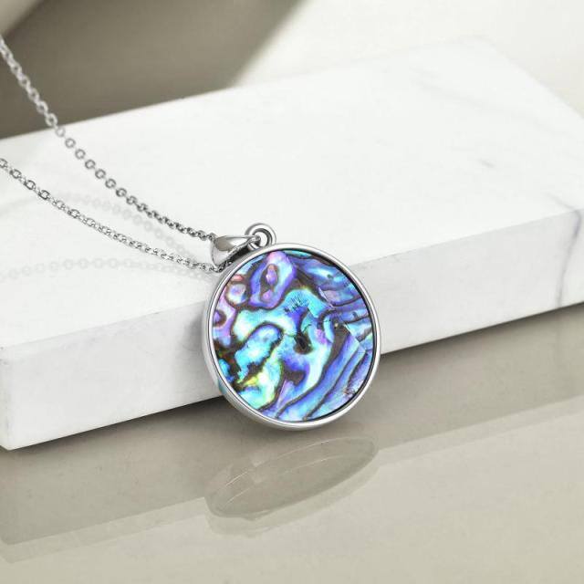 Sterling Silver Circular Shaped Abalone Shellfish Compass & Viking Rune Pendant Necklace-4