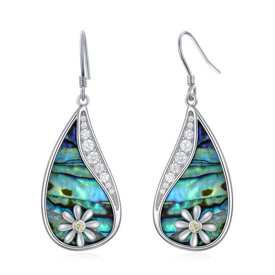 Sterling zilveren ronde Abalone schelpdieren & Zirkonia Daisy oorbellen