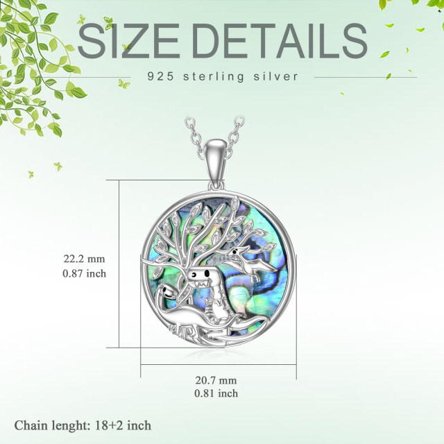 Sterling Silver Circular Shaped Abalone Shellfish Dinosaur & Tree Of Life Pendant Necklace-5