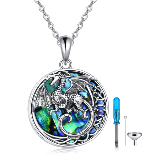 Sterling Silver Circular Shaped Abalone Shellfish Dinosaur Urn Necklace for Ashes with Engraved Word