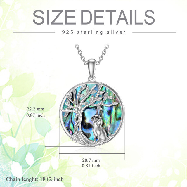 Collier en argent sterling avec pendentif abalone en forme de cercle, chien et arbre de vi-5